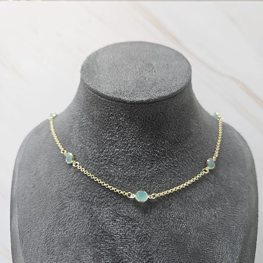 CHOCKER CRISTAL CELESTE 35CM + ALARGUE ENCH.ORO