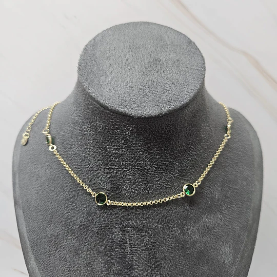 CHOCKER CRISTAL VERDE 35CM + ALARGUE ENCH.ORO