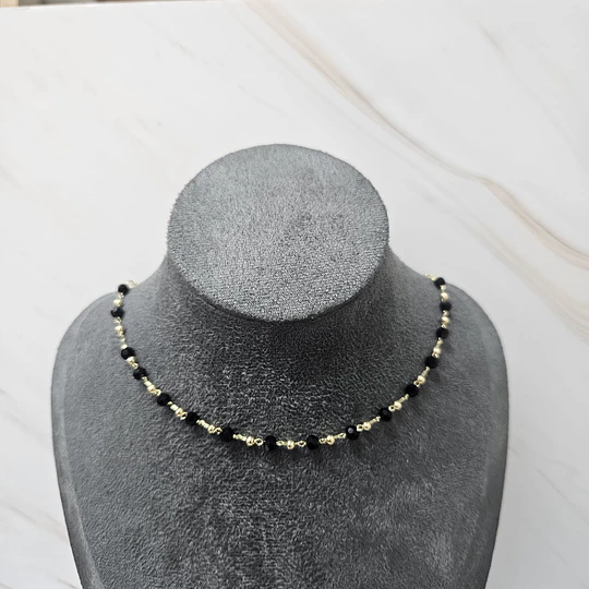 CHOCKER CRISTAL NEGRO 37CM + ALARGUE ENCH.ORO