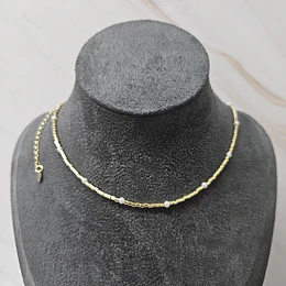 COLLAR/CHOCKER MOSTACILLA TUBO LISA + PERLAS 37CM ENCH.ORO