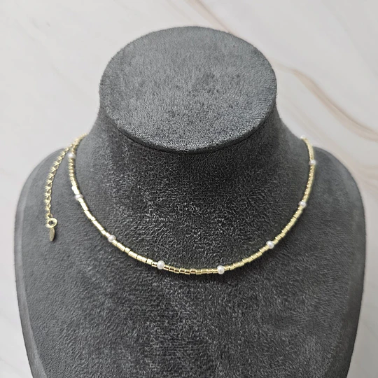 COLLAR/CHOCKER MOSTACILLA TUBO LISA + PERLAS 37CM ENCH.ORO