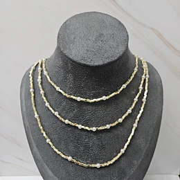 COLLAR TRIPLE MOSTACILLA CUADRADA SATINADA + PERLAS ENCH.ORO