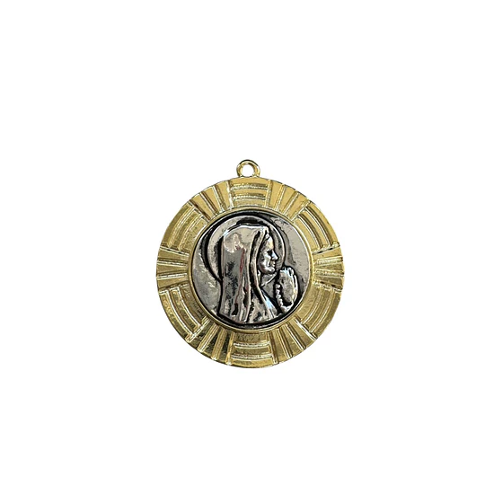 COLGANTE VIRGEN E. DE ORO Y E. DE PLATA ENVEJECIDA 30MM