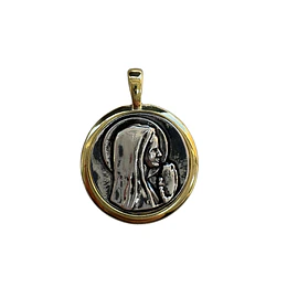 COLGANTE VIRGEN CON VALIER E. DE ORO  Y E. DE PLATA ENVEJECIDA 22MM