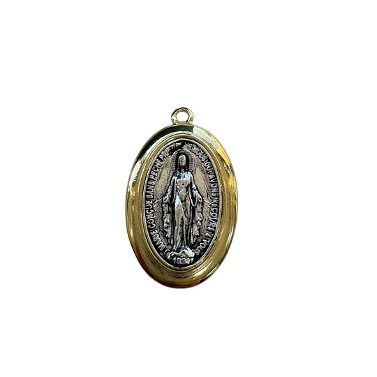 COLGANTE VIRGEN DE LOS RAYOS E. DE ORO Y E. DE PLATA ENVEJEDIDA 23MM