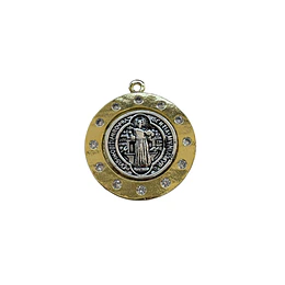 COLGANTE SAN BENITO E. DE ORO Y E. DE PLATA ENVEJECIDA 22MM