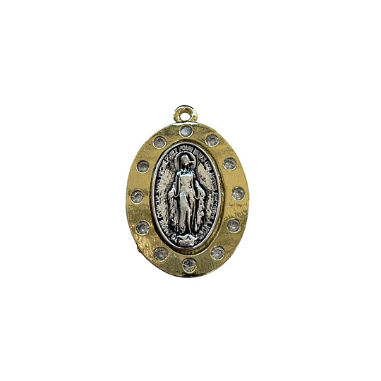 COLGANTE VIRGEN DE LOS RAYOS E. DE ORO Y E. DE PLATA ENVEJECIDA 22MM