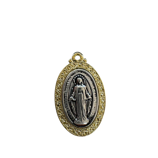 COLGANTE MAXI VIRGEN DE LOS RAYOS E. DE ORO Y E.DE PLATA ENVEJECIDA 35MM