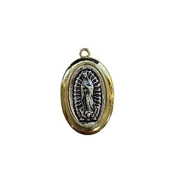 COLGANTE VIRGEN DE GUADALUPE E. DE ORO Y E. DE PLATA ENVEJECIDA 27MM