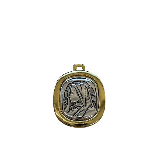 COLGANTE IMAGEN VIRGEN E. DE ORO Y E. DE PLATA ENVEJECIDA 25MM