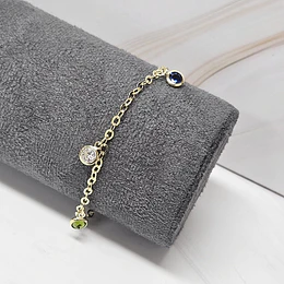 PULSERA TRIPLE CIRCÓN MULTICOLOR 17CM + ALARGUE ENCH.ORO