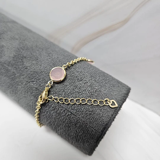 PULSERA ROLO CRISTAL ROSA 18CM + ALARGUE ENCH.ORO