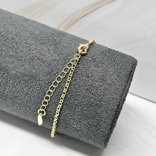 PULSERA ROLO MINI CIRCONES 19CM + ALARGUE ENCH.ORO