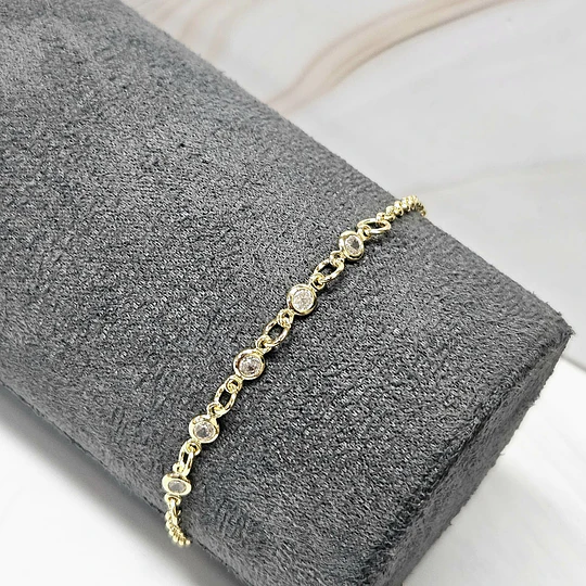 PULSERA ROLO MINI CIRCONES 19CM + ALARGUE ENCH.ORO