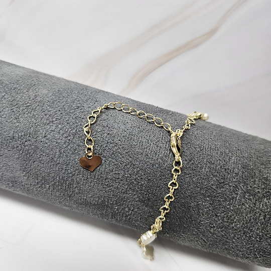 PULSERA TRÉBOL APERLADO COLGANTE 17CM + ALARGUE ENCH.ORO