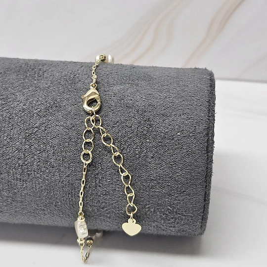 PULSERA MINI TRÉBOL APERLADO 17CM + ALARGUE ENCH.ORO