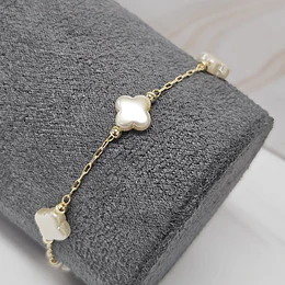 PULSERA TRÉBOL APERLADO 17CM + ALARGUE ENCH.ORO