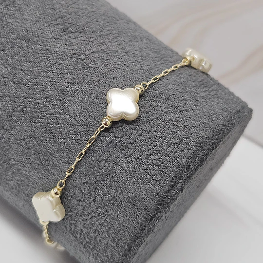 PULSERA TRÉBOL APERLADO 17CM + ALARGUE ENCH.ORO