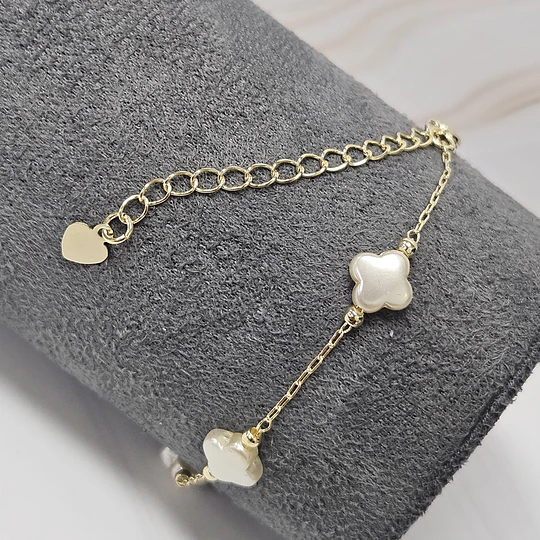 PULSERA TRÉBOL APERLADO 17CM + ALARGUE ENCH.ORO