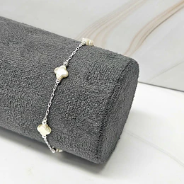 PULSERA MINI TRÉBOL APERLADO 17CM + ALARGUE ENCH.PLATA