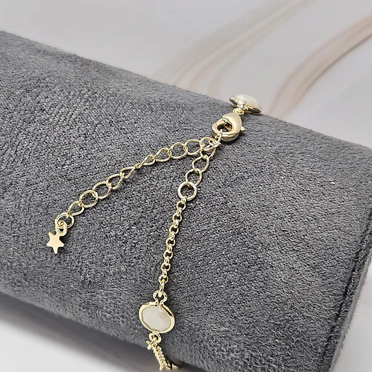 PULSERA ROLO CRISTAL BEIGE REDONDO 17CM + ALARGUE ENCH.ORO