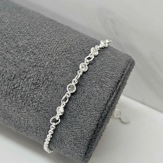 PULSERA ROLO MINI CIRCONES 19CM + ALARGUE ENCH.PLATA