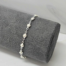 PULSERA MINI PERLAS 15CM + ALARGUE ENCH.PLATA