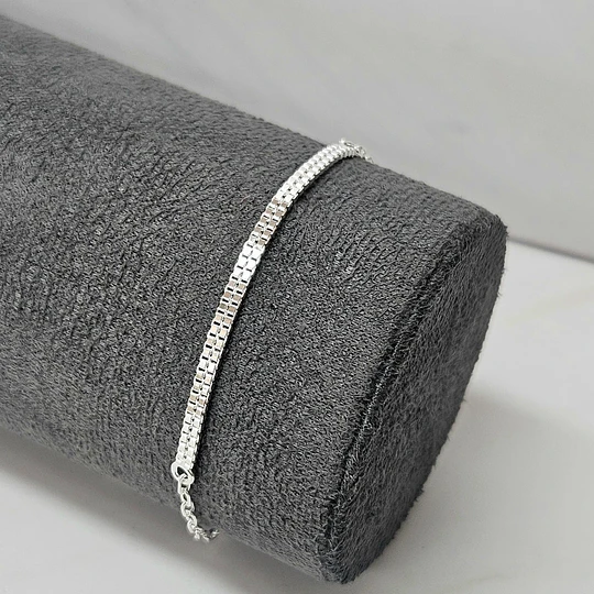 PULSERA DOBLE TEXTURA 17CM + ALARGUE ENCH.PLATA