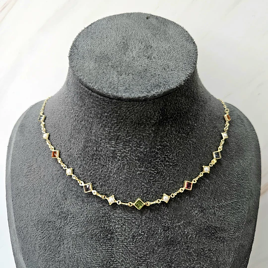 CHOCKER ROMBO MULTICOLOR 36CM + ALARGUE ENCH.ORO