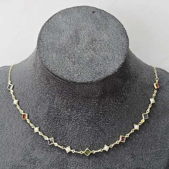 CHOCKER ROMBO MULTICOLOR 36CM + ALARGUE ENCH.ORO