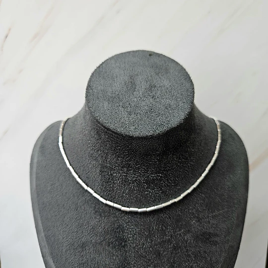 COLLAR MOSTACILLA TUBO LISA 40CM + ALARGUE ENCH.PLATA
