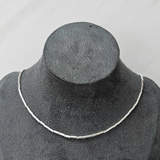COLLAR MOSTACILLA TUBO LISA 40CM + ALARGUE ENCH.PLATA