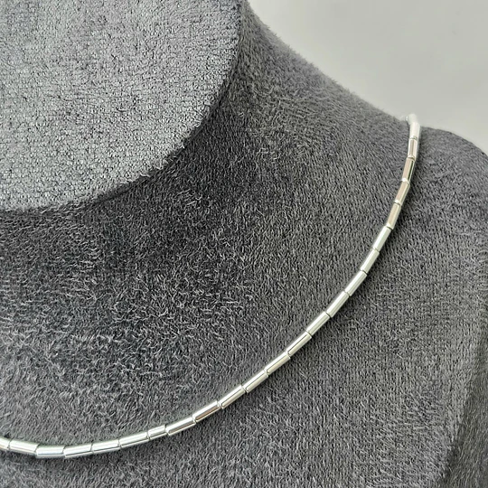 COLLAR MOSTACILLA TUBO LISA 40CM + ALARGUE ENCH.PLATA
