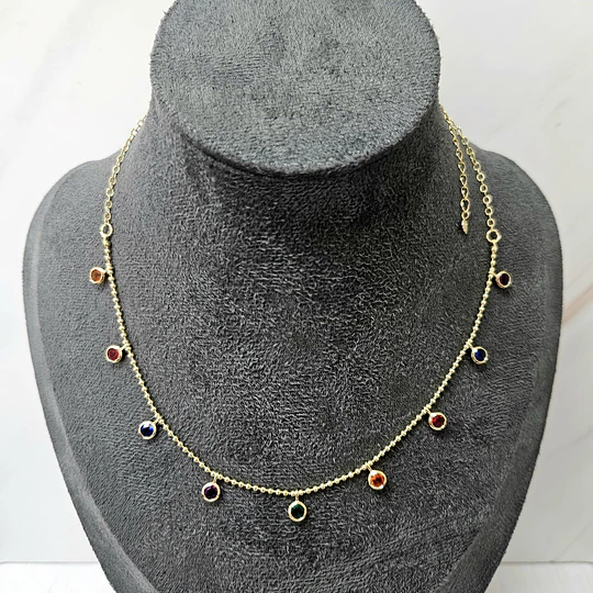 COLLAR/CHOCKER CRISTALES MULTICOLOR 36CM + ALARGUE ENCH.ORO