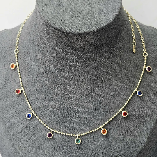 COLLAR/CHOCKER CRISTALES MULTICOLOR 36CM + ALARGUE ENCH.ORO