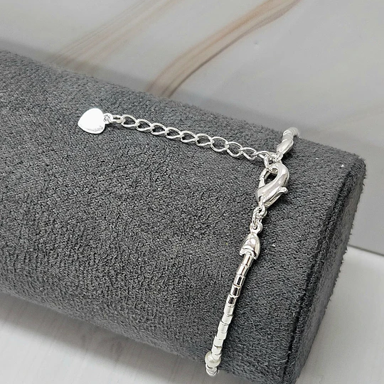 PULSERA MOSTACILLA TUBO LISA + PERLAS 17CM ENCH.PLATA