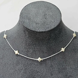 COLLAR/CHOCKER TRÉBOL APERLADO 35CM + ALARGUE ENCH.PLATA
