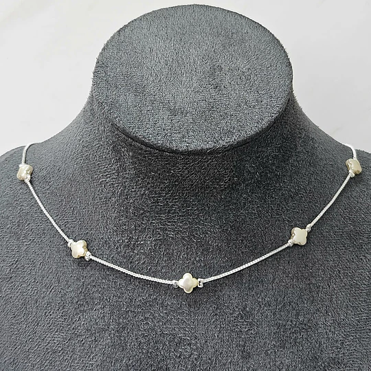 COLLAR/CHOCKER TRÉBOL APERLADO 35CM + ALARGUE ENCH.PLATA