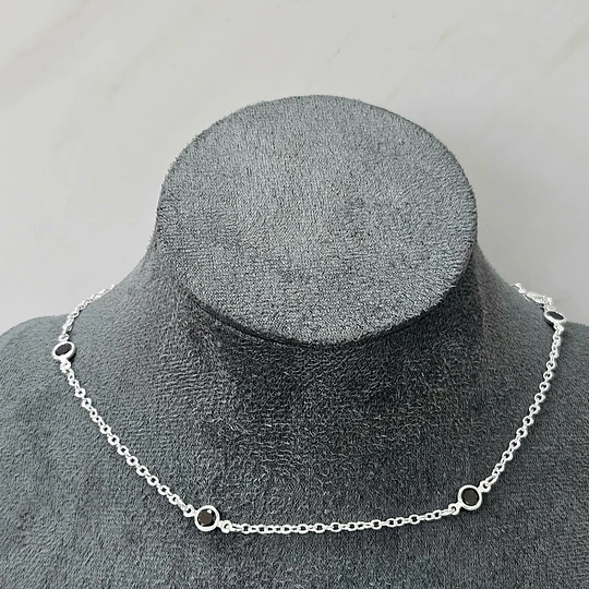 COLLAR CRISTALES NEGRO 40CM + ALARGUE ENCH.PLATA