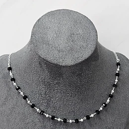 CHOCKER CRISTAL NEGRO 37CM + ALARGUE ENCH.PLATA