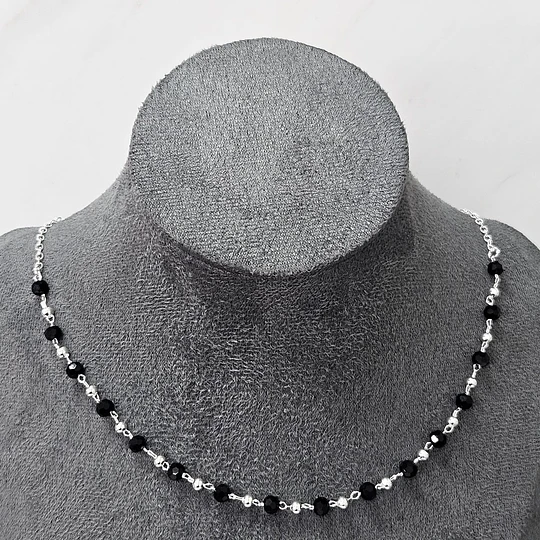 CHOCKER CRISTAL NEGRO 37CM + ALARGUE ENCH.PLATA