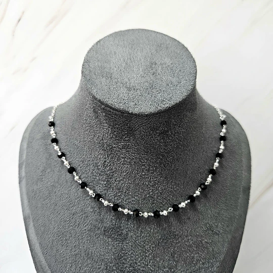 CHOCKER CRISTAL NEGRO 37CM + ALARGUE ENCH.PLATA