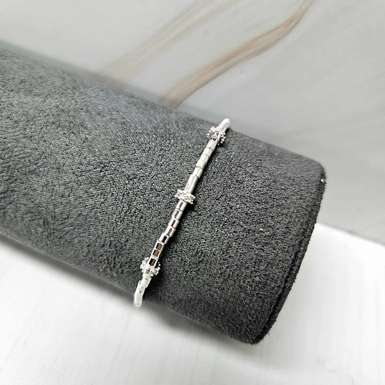 PULSERA MOSTACILLA TUBO SEPARADOR CIRCÓN 17CM ENCH.PLATA