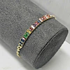PULSERA MULTIPLES CIRCONES RECTANGULARES MULTICOLOR 17CM + ALARGUE ENCH.ORO