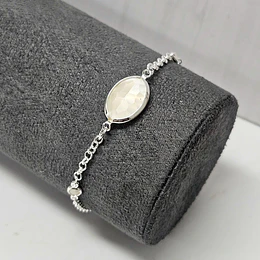 PULSERA CRISTAL BEIGE 18CM + ALARGUE ENCH.PLATA