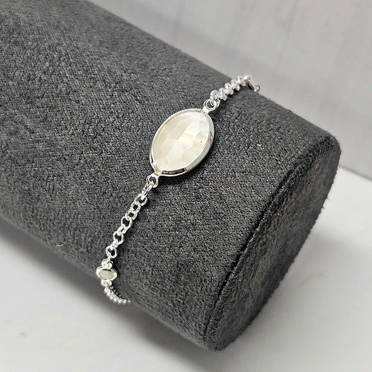 PULSERA CRISTAL BEIGE 18CM + ALARGUE ENCH.PLATA