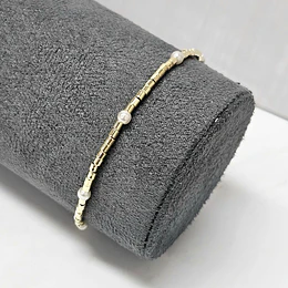 PULSERA MOSTACILLA TUBO LISA + PERLAS 17CM ENCH.ORO