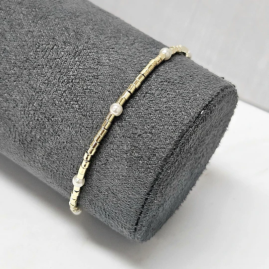 PULSERA MOSTACILLA TUBO LISA + PERLAS 17CM ENCH.ORO