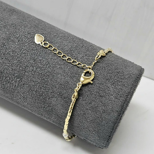 PULSERA MOSTACILLA TUBO LISA + PERLAS 17CM ENCH.ORO
