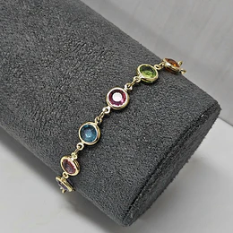 PULSERA CRISTALES MULTICOLOR 16CM + ALARGUE ENCH.ORO